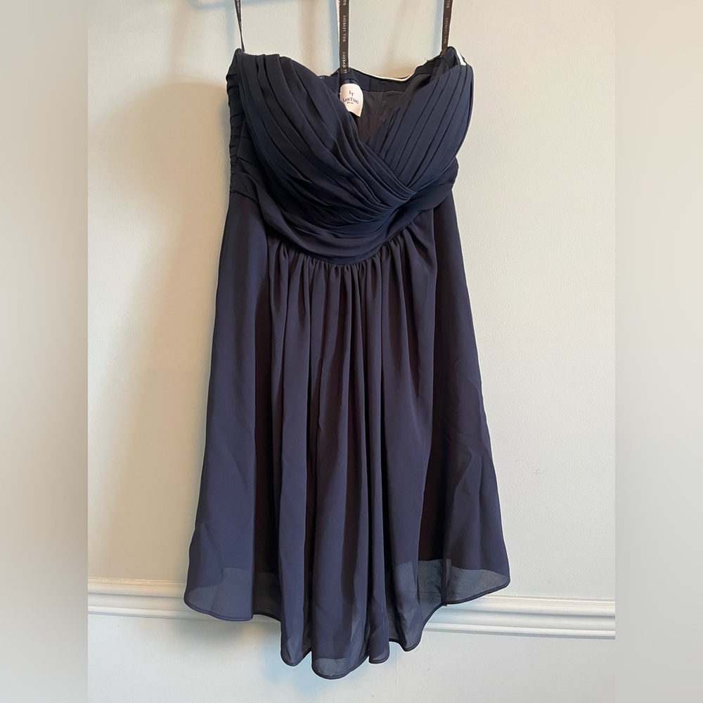 Navy blue strapless short bridesmaid dress